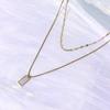 Moda Coreana Doble Capa Apilado Rectangular Concha Blanca Acero de Titanio Collar para Mujer Nicho de Gama Alta Personalidad Cadena para Clavícula