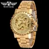 Reloj Mecánico Semi-Automático Hueco Casual de Moda para Hombre Winner Venta al por Mayor Colores Dorado y Plateado Disponibles