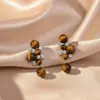 Brincos Maillard Outono e Inverno para Mulheres, Brincos de Luxo Leve de Nicho, Brincos Elegantes Populares Estilo Retrô com Pedra Olho de Tigre
