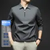 Transmisión en Vivo Popular Otoño 2025 Nuevo Polo de Manga Larga para Hombre de Mediana Edad Casual de Negocios Camisa Base con Media Cremallera Ropa para Hombre