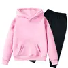 Conjunto de Moletom com Forro de Lã para Meninos e Meninas Outono e Inverno Conjunto de Duas Peças com Capuz Calça de Moletom de Manga Longa para Crianças