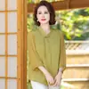 Camiseta de Verão 2026 para Mulheres de Meia-Idade Mãe Novo Estilo Novo Estilo Nacional Manga Três Quartos Blusa Fashion para Mulheres de Meia-Idade e Idosas