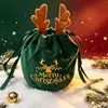 Chifres de Natal Veludo Pelúcia Veludo Holandês Decoração para Festa de Casamento Sacola de Armazenamento Redonda tipo Barril com Fundo e Cordão para Doces