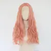 Peluca Europea y Americana para Mujer de 24 Pulgadas de Largo Cabello Rosa Encaje Frontal Sintético Gorra de Peluca Fibra Sintética Resistente al Calor Alta Temperatura