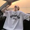 Camiseta de Manga Corta con Slogan de Letra Americana para Hombre Verano Moda Americana Marca Tendencia Holgada Juventud Ropa de Media Manga Pesada