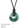 Colar com Pingente de Ágata Cristalina da Paz 20mm, Novo Estilo Chinês Pedra Natural Esculpida Ágata Redonda Pingente da Paz Vintage