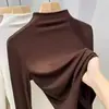 Otoño e invierno 2025 camiseta interior cálida con cuello medio alto forrada de forro polar nueva camiseta de manga larga abrigo ajustado para mujer moda