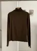 KEKEZOON Camiseta Base Manga Longa Slim Fit Cor Sólida Gola Meio Alta com Babados Ombro Normal para Mulheres 8705