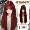 Azul glaciar pelo largo liso cobertura completa de cabeza red de pesca roja blanca natural simulación flequillo al aire pelo largo liso peluca de cosplay cubierta