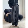Pantalones casuales de lana gruesa de invierno estilo coreano nuevo, de cintura alta y pierna ancha, holgados, adelgazantes, cómodos, cálidos y largos para mujer