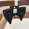 Novo estilo coreano retro elegante tecido costura de cetim laço presilha de mola anel de cabelo tipo "intestino grosso" borda de cor sólida anel de cabelo
