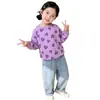 Sudadera dulce para niñas con estampados de corazón, ropa de otoño para niños pequeños, linda sudadera coreana de manga larga versátil, moderna