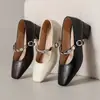 Zapatos de Cuero con Hebilla y Punta Cuadrada para Mujer, Nuevo Estilo Verano 2026, Zapatos Mary Jane Retro de Tacón Bajo, Elegantes y Cómodos para el Trabajo, Zapatos Planos de Suela Suave