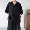 Camisa de Manga Corta para Hombre Verano 2026 con Pliegues Triangulares y Estampado, Camisa Casual de Manga Corta con Cuello Cubano