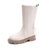 Botas de couro da moda para meninas até a panturrilha, novo estilo outono e inverno 2026, botas longas estilo princesa com laço, solas macias e antiderrapantes, botas infantis da moda