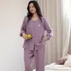 Conjunto de Pijama de Manga Larga de Algodón Puro para Mujer Primavera y Otoño Tacto de Alta Gama Se Puede Usar al Aire Libre Manga Larga Pantalón Largo Tallas Grandes Ropa de Casa