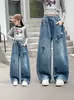 Pantalones para Niñas para Primavera y Otoño 2026 Nuevo Estilo Pantalones Largos de Mezclilla de Pierna Ancha para Niños Pantalones Casuales Elegantes de Pierna Recta para Niñas Mayores
