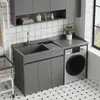 Gabinete de Lavandería para Balcón de Aluminio Honeycomb con Mesa Integrada de Piedra de Cuarzo, Lavabo, Ranura para Lavadero con Tabla de Lavar, Compañero para Lavadora de Tambor