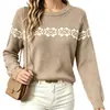 Suéter Jacquard de Punto con Cuello Redondo para Mujer, Estilo Nuevo Otoño e Invierno, Holgado y Versátil, Manga Larga