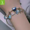 Dijes de plata originales serie de viajes avión colgante DIY accesorios aceite azul plata S925 pulsera collar con cuentas