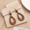 Pendientes de Madera Geométricos Transfronterizos Europeos y Americanos, Pendientes Redondos de Madera Retro Simples con Diseño Exagerado Hueco para Mujer