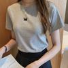 2024 Nuevo Estilo de Verano Slim Bordado Cuello Redondo Manga Corta Camiseta de Mujer Estudiante Señoras Tops Básicos Envío Directo