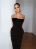 En stock Elegante y lujoso vestido largo negro sin tirantes para mujer, vestido de verano ajustado bodycon, vestido de noche cola de pez, transfronterizo