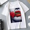 2023 Camiseta de manga corta para mujer, moda estampada, estación independiente sexy europea y americana, camisa de talla grande con labios, camiseta para mujer ahora
