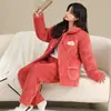 Pijama de leche para mujer, otoño e invierno, grueso, forrado de felpa, tres capas, cálido, acolchado de algodón, franela, traje de ropa para el hogar, invierno