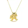 Colar em Prata de Lei S925 com Tema "Fique Rico Logo", Cavalo de Balanço de Parque de Diversões, Padrão Vertical Estilo Coreano, Coração Cravejado com Diamantes, Corrente Elegante para Clavícula
