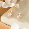 Anel Nalan S925 Prata Esterlina Exquisito Estilo Coreano Moderno Coração de Menina Flor de Cinco Pétalas Diamante Brincos Doces G3054