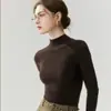 Suéter de punto base para mujer, de primera línea, listo para usar, sin costuras, 100% cachemira pura, cuello semi-alto, acanalado, corte ajustado, adelgazante