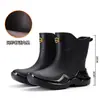 Estilo Coreano Bloque de Color Negro Rojo Antideslizante Zapatos de Goma para Hombre Botas de Lluvia Tobillo Corto Tipo Deportivo Botas de Agua Ensanchados Engrosados Transfronterizos Ecológicos Zapatos de Agua