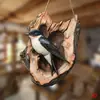 Placa de madera de pájaro impresa plana 2D, adorno colgante de decoración de jardín estilo pastoral, manualidad para pared del hogar