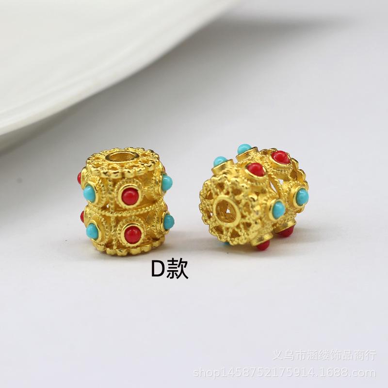 古法藏银哑金蜻蜓眼圆柱珍珠手链项链配珠点钻镂空镶嵌桶珠隔珠子