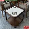 Mesa de té de mahjong en forma de abanico, estante de almacenamiento de madera maciza y losa de piedra para hotel, juego de té para sala de ajedrez y cartas, mesa de té anti-quemaduras para sala de té