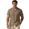 Camisa de Verano Nueva Moda Transfronteriza para Hombre de Color Sólido con Cuello Campana de Manga Corta Versátil Elástica en Cuatro Direcciones con Diseño Único y Elegante