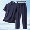 Conjunto Esportivo Casual Masculino Verão Camisa Polo Camiseta de Manga Curta de Secagem Rápida Conjunto de Duas Peças Tecido Elástico com Elastano