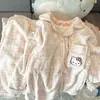 Pijama para Mujer Otoño e Invierno Alto Valor de Color Terciopelo Coral Forrado de Felpa Engrosado Lindo Dibujos Animados Ropa Exterior Ropa de Casa conjunto