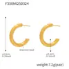 Omaca Pendientes Cruzados Europeos y Americanos en Forma de C Moda Versátil para el Trabajo Acero Inoxidable Chapado PVD Oro Real de 18 Quilates Set
