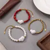Pulsera Cruz Alienígena Barroca Perla Artificial Piedra Triturada Acero de Titanio Apilable Joyería de Mano de Nicho En Stock Al Por Mayor
