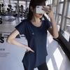Camiseta deportiva de verano para mujer, nueva, de manga corta, de longitud media, adelgazante, transpirable, para exteriores, para yoga y fitness.