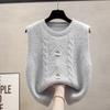Colete Tricotado Redondo com Recorte de Flor Feito à Mão para Mulheres Outono e Inverno 2025 Novo Transfronteiriço Peça de Roupa Externa Solta Suéter para Camadas