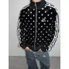 Chaqueta Retro de Ante con Puntos Reflectantes y Cuello Alto para Hombre y Mujer, Nuevo Cárdigan de Retazos con Cremallera de Tres Barras, Top Casual Holgado