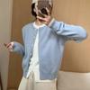 Popular cinza falso duas peças de malha cardigan contraste cor camisola feminina outono e inverno novo gola redonda Joker top feminino atacado