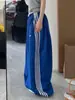 Calça Casual Listrada Bordada Solta Estilo Americano Unissex Primavera e Verão Cintura Alta Caimento Fluido Perna Reta Esportiva Perna Larga