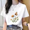 Camiseta Casual Feminina Moda Coreana Gola Redonda Estampa Floral Tendência Ins Manga Curta