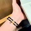Pulsera Doble Círculo de Ágata Negro Natural con Nuevo Diseño de Moneda de Cobre y Calabaza Estilo Chino, Joyería Apilable de Nicho con Estilo Nacional que Exuda Prestigio y Atrae Riqueza