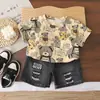Conjunto de Verano para Niños con Estampado Completo de Oso de Manga Corta 2026 Nuevo Estilo Ropa de Verano Fresca y Elegante para Niños Estilo Coreano