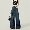 Jeans Azules Claros de Pierna Ancha para Mujer, Estilo Delgado, Moda Coreana Verano 2025, Cintura Alta, Sueltos, Adelgazantes, Caída Suave, Pantalones de Longitud Completa